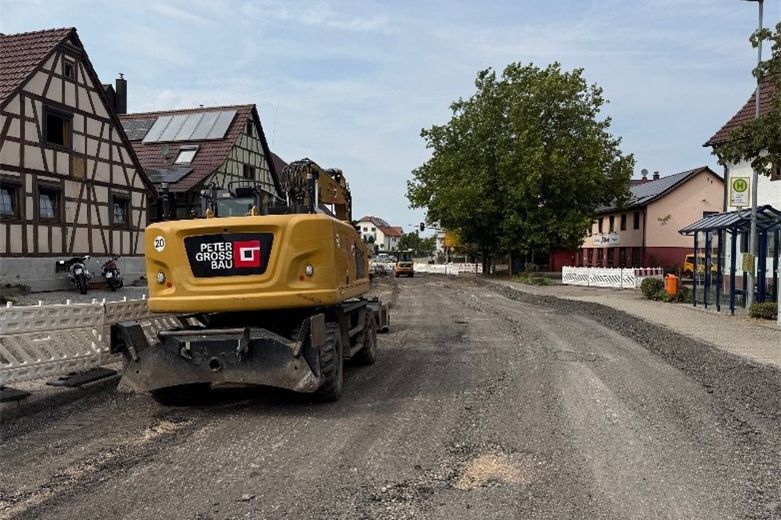 Baugeräte, Bagger und Bauarbeiter im Einsatz